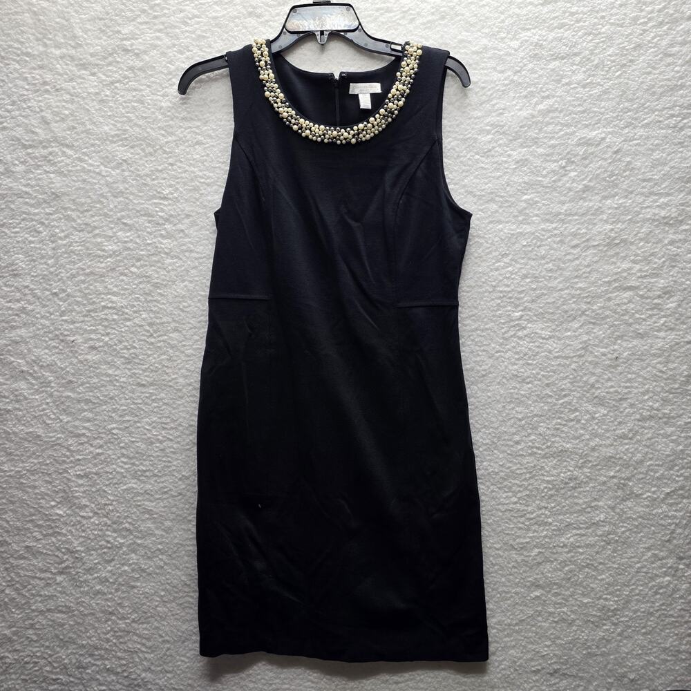 CHARTER CLUB PETITE Black Sleeveless Knit Dress PM Pearl Accent Unlined Back Zip